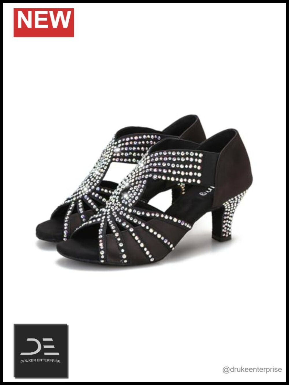 Rhinestone Salsa Dance Shoes Women Latin Practice Wedding Crystal Heels 2.5in